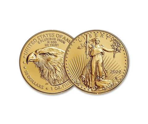 Obverse and reverse of an American Gold Eagle coin